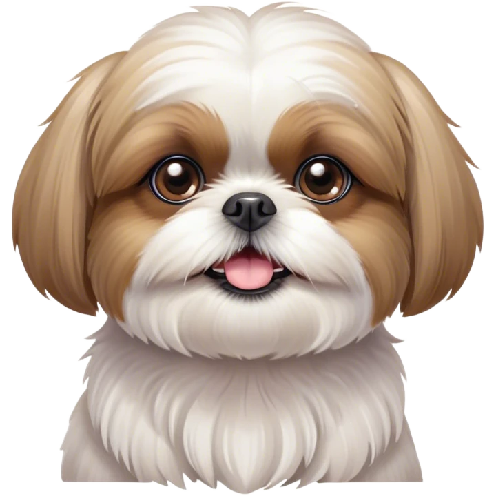 Cinematic Cute Shih Tzu Portrait Emoji, Head playfully tilted with large, sparkling eyes and a fluffy, endearing fur in gentle, pastel tones, simplified yet irresistibly charming, highly detailed, glowing with a warm, cuddly radiance, high shine, radiating affectionate and joyful energy, styled with a soft, playful outline, capturing the essence of a cute Shih Tzu that seems destined to charm everyone in its path! emoji