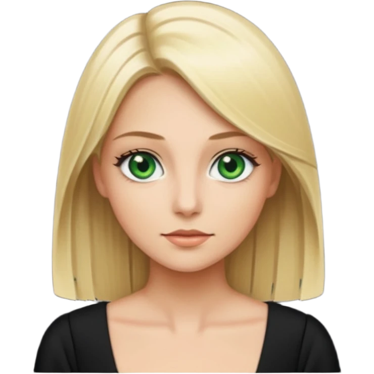 Blonde with straight hair and green eyes and a black tilde  emoji