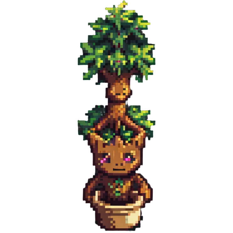 Groot tree character with simple pixelated design emoji