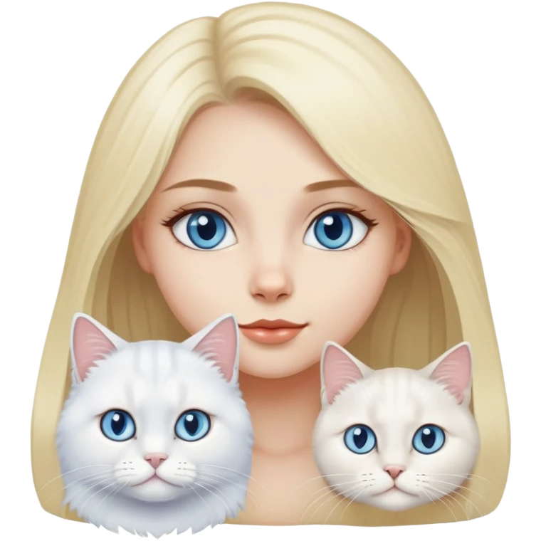 blond girl with White British longhair blue eye cat emoji
