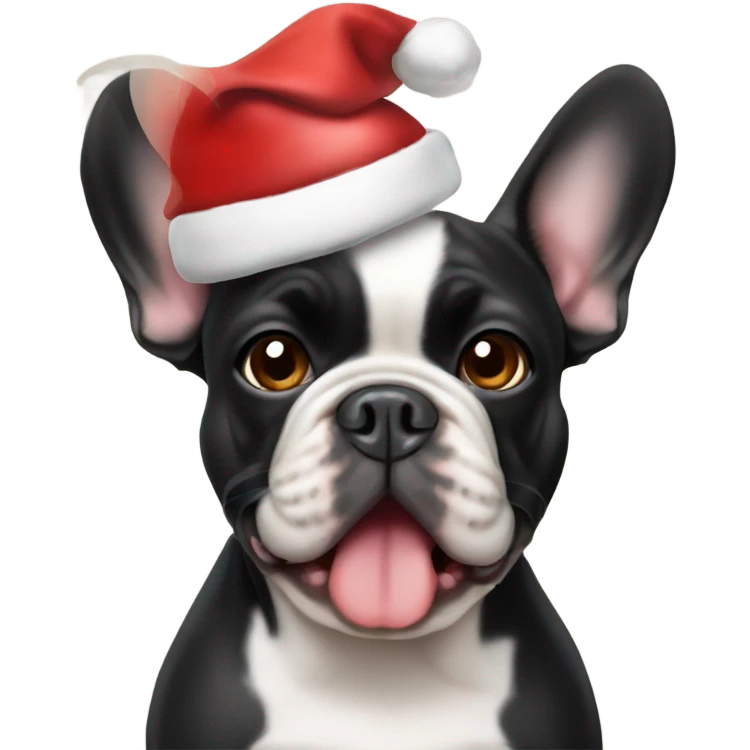 Black and tan French bulldog with Santa hat emoji