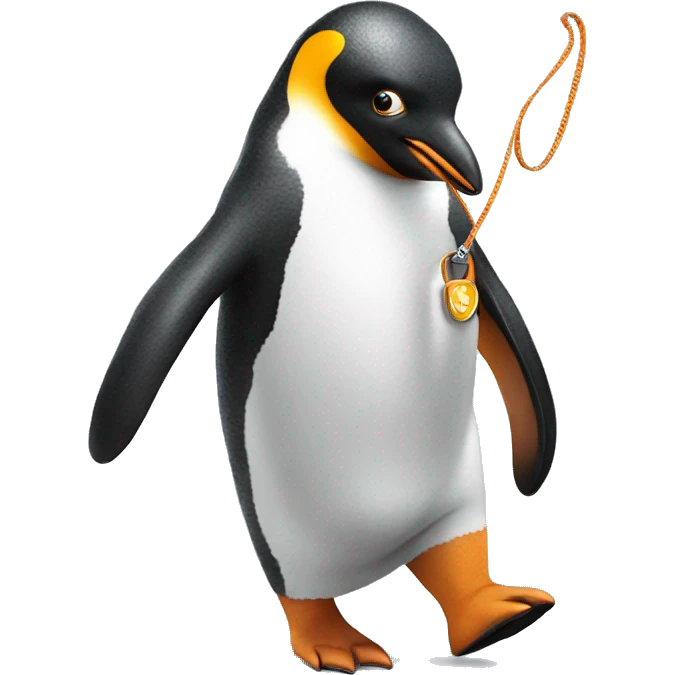 a penguin walking it's pet dog with a leash emoji