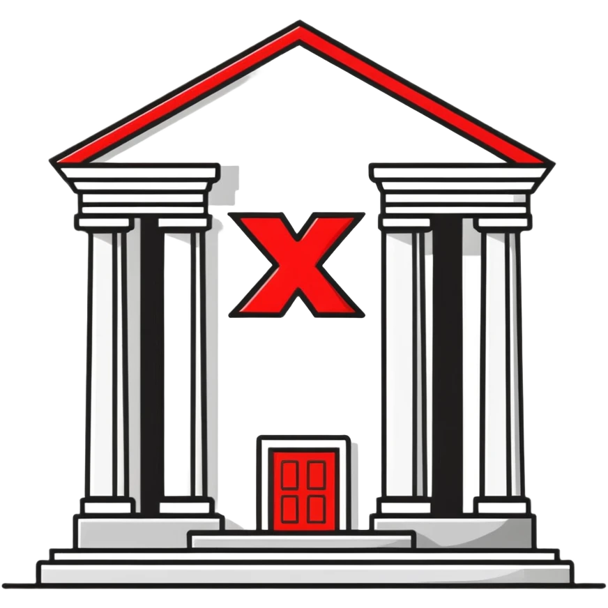 bank building with one large red X mark emoji