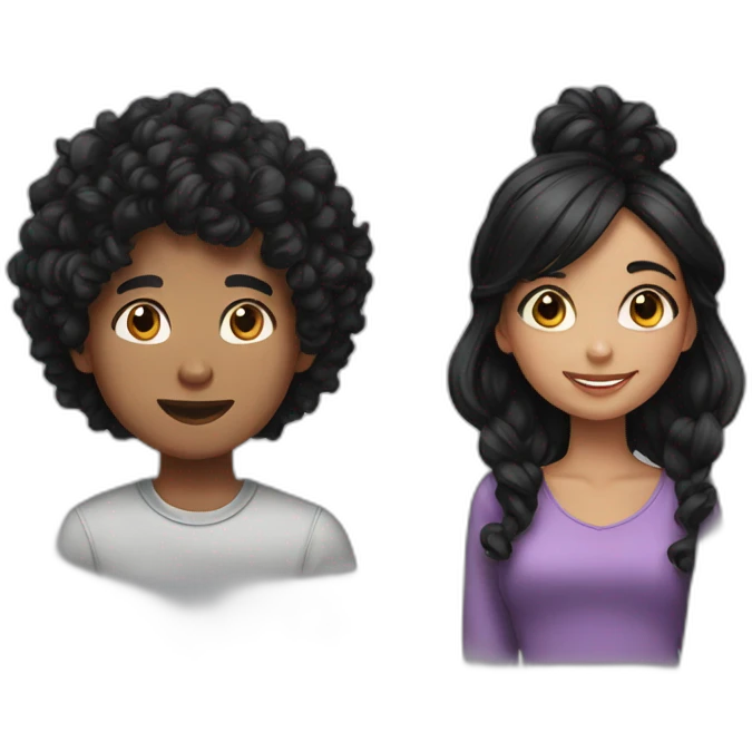 Boy with black hair and girl with curly black hair  emoji
