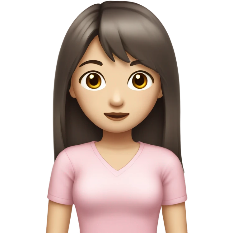 asian girl emoji brown hair bangs dark eyes pale skin pink top emoji