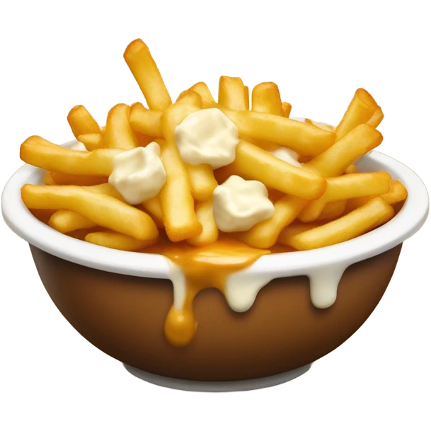 Bowl with fries and cheese curds on top covered in gravy emoji