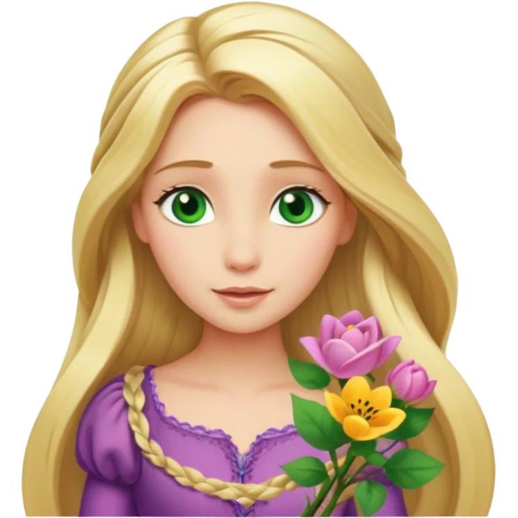 tangled disney rapunzel fair skin green eyes blonde hair flowers emoji