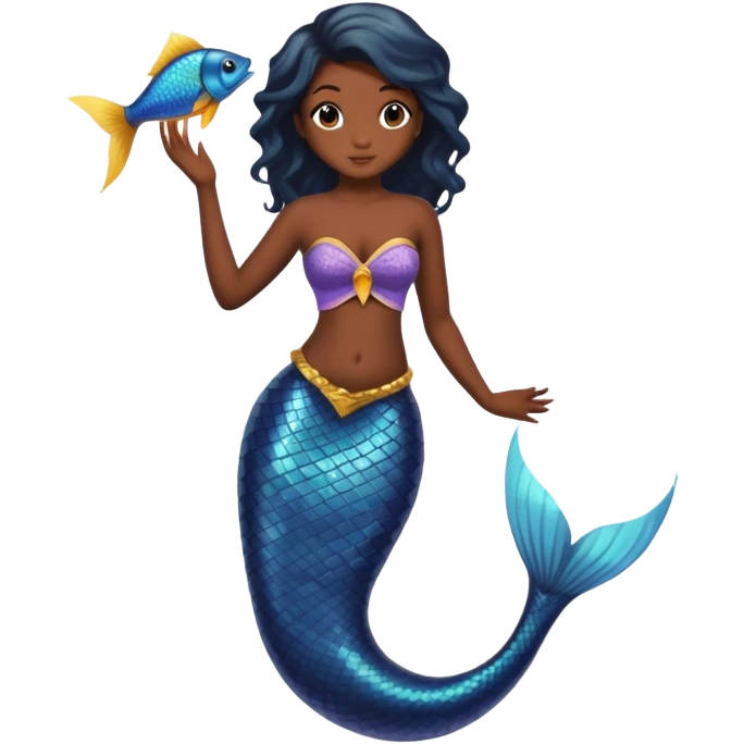 full body black mermaid with dark skin and fish tail emoji
