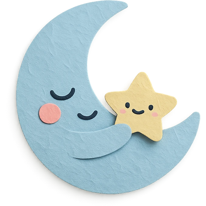 cute sleepy blue moon snuggling tiny plush star, no limbs, full body, soft pastel colors emoji
