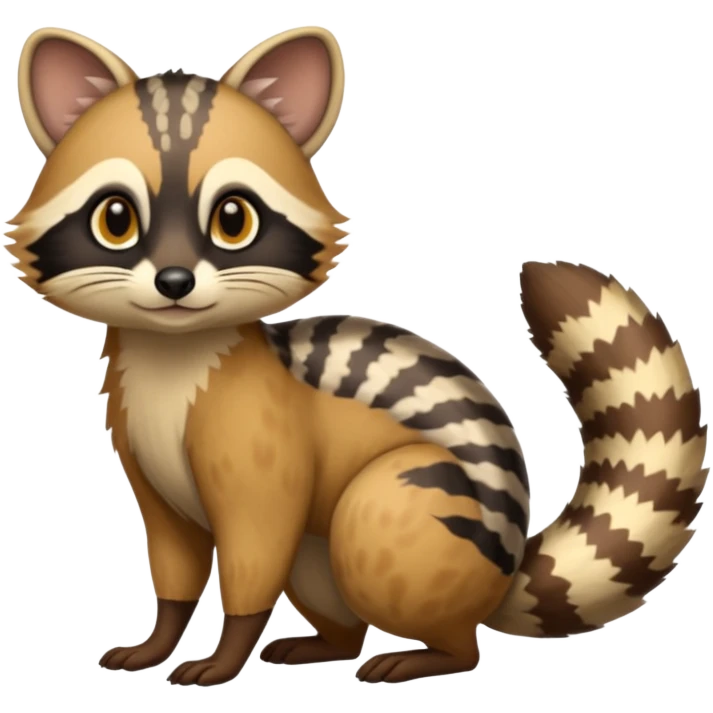 Civet-Numbat-Ocelot-Tanuki-Ocicat-hybrid-fusion, full body emoji