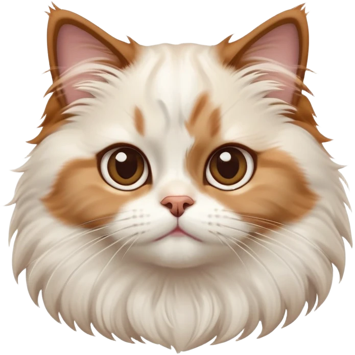 cinematic-adorable-big-eyed-fluffy-white brown-ragdoll-cat-portrait-emoji,-head-tilted-playfully-with-a-sweet-expression,-fluffy-white brown-fur,-simplified-yet-irresistibly-cute-features-with-large,-expression, solid ginger persian cat, chest vicible emoji