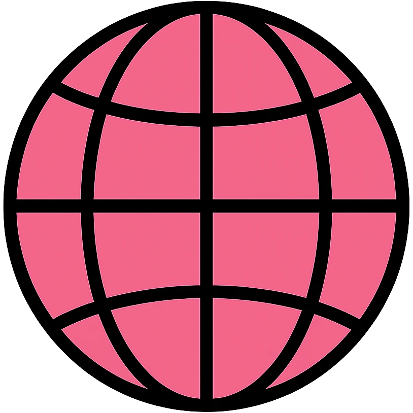 simple and clear pink globe icon with lineal color and black outlines emoji