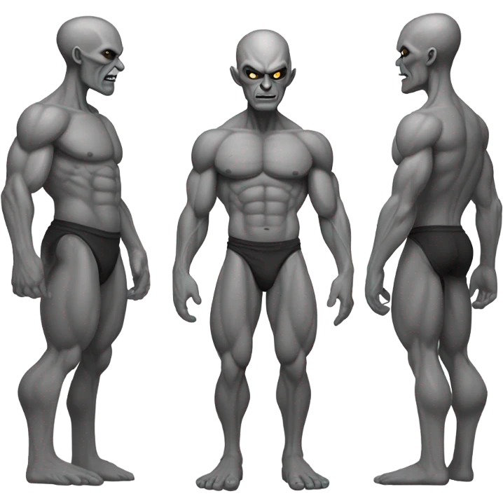 gray alien thug shirtless full, front and back view emoji