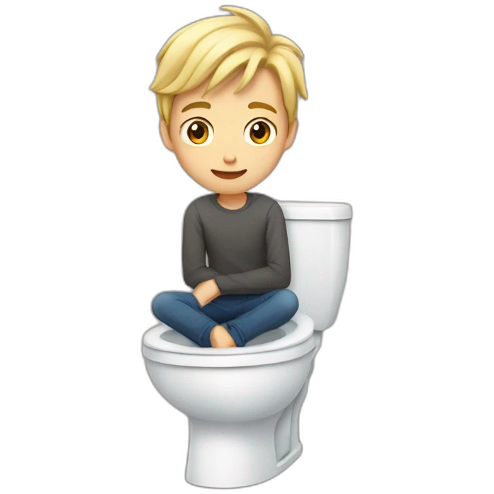 A 19 year old man with blonde hair and brown eyes is sitting on the toilet emoji