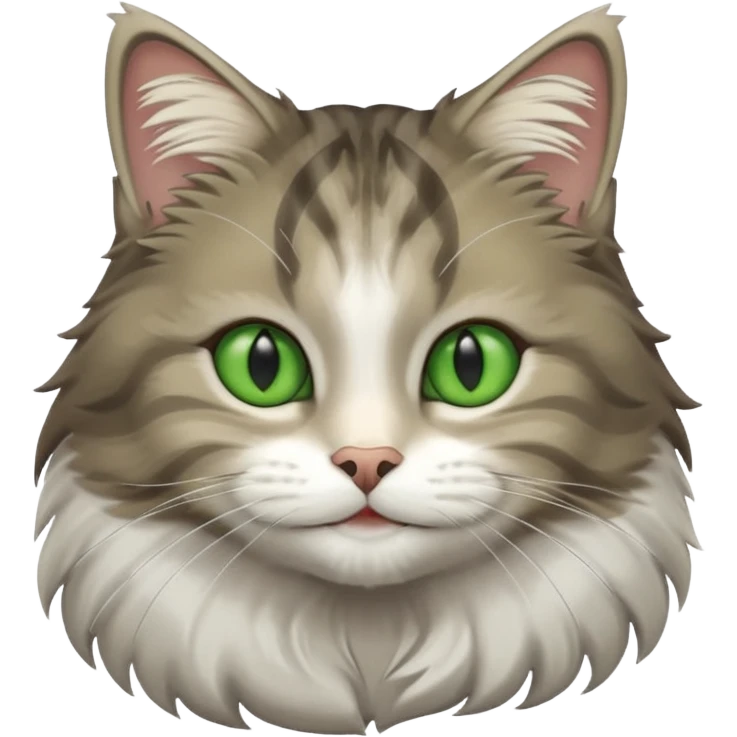 Siberian forest cat grey and white with white around eyes and green eyes smiling emoji