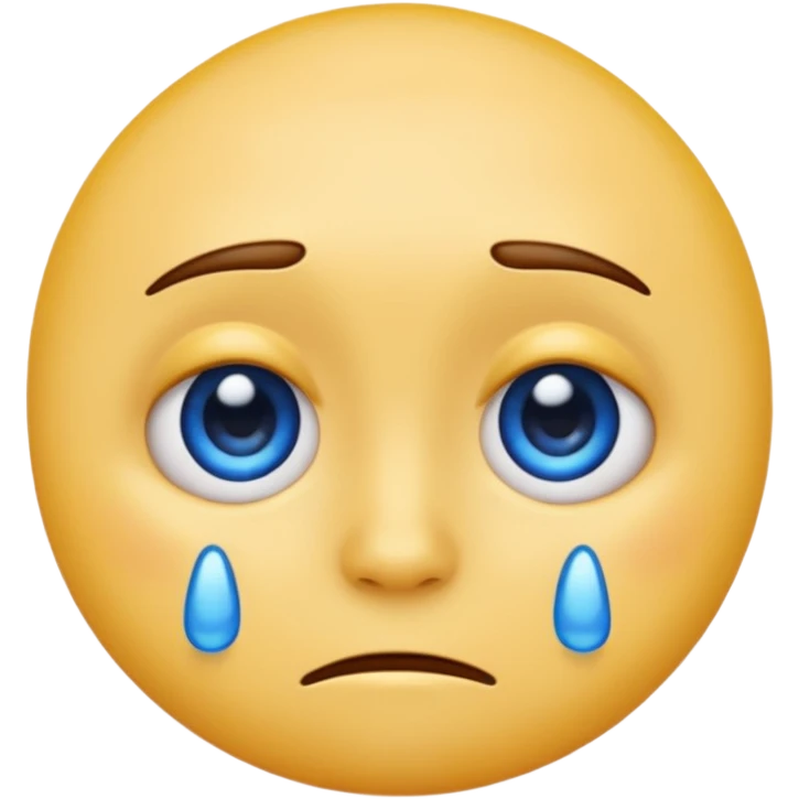 A regular, simple, yellow  skin, round face emoji looking straight at me not smilling, just staring with a blue and almost clear looking tear rolling down its cheek emoji