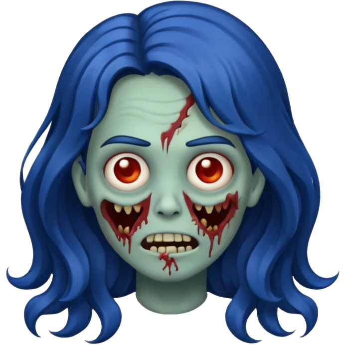 Make a zombie emoji with wavy hair dark blue,long hair emoji