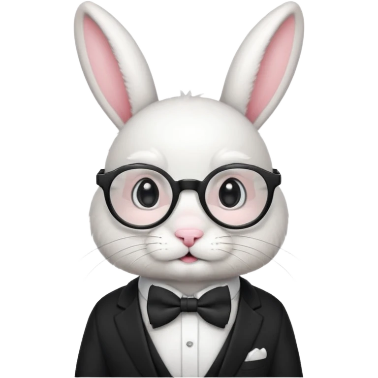 White bunny with round glasses and bow tie. emoji