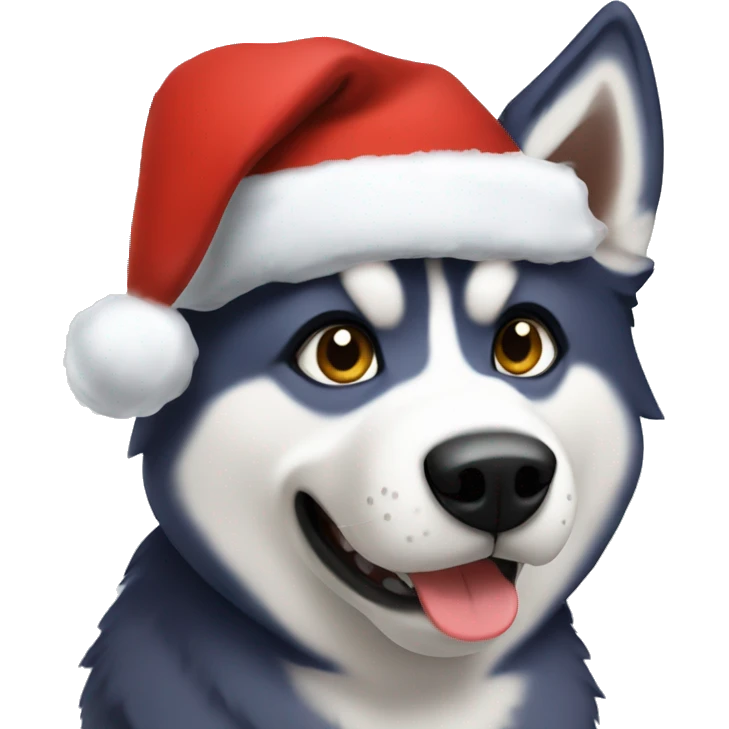 A husky wearing a santa hat emoji