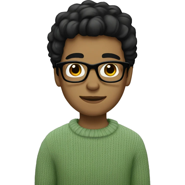 a white boy with glasses and black hair wearing soft green sweater emoji