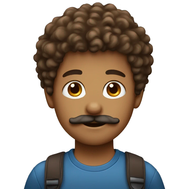 Brown, Curly haired boy with moustache ￼ emoji