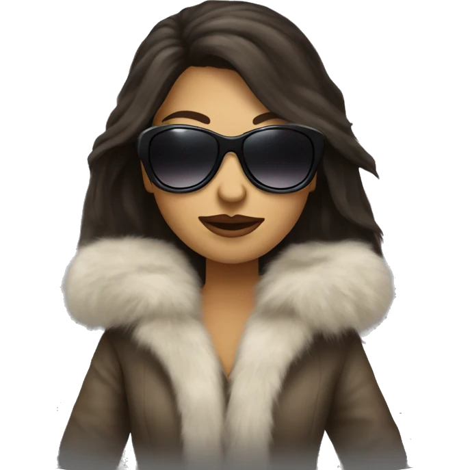 long hair brunette mob wife with fur coat and sunglasses emoji
