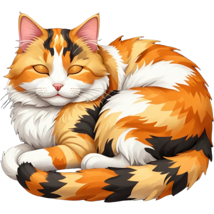 full body colourful light patched calico tabby cat sleeping emoji