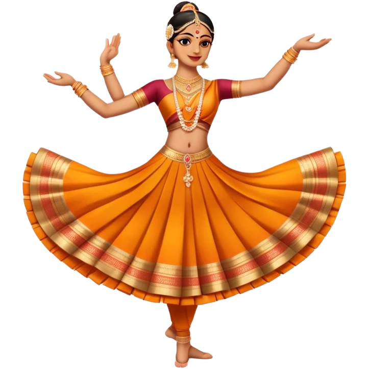 cinematic-realistic-bharatanatyam-dance-emoji,-depicted-as-an-elegant-classical-indian-dance-performance-with-graceful-poses,-intricate-costumes,-and-expressive-hand-gestures,-rendered-with-rich-textures-and-warm-dramatic-lighting, single dancer full body  emoji
