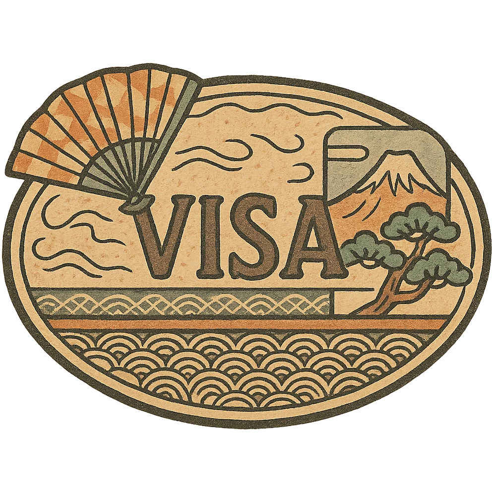 ukiyo-e style traditional Japanese print look visa stamp, no background emoji