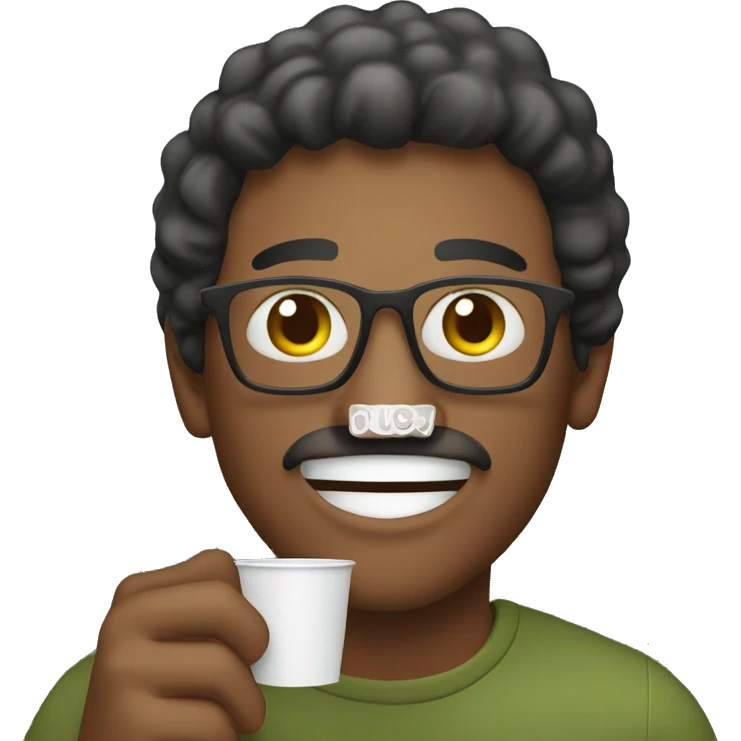 smiling man outdoors with cup emoji