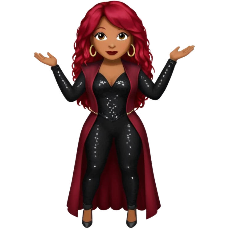 Traci Braxton with long dark red hair, black sequin outfit emoji