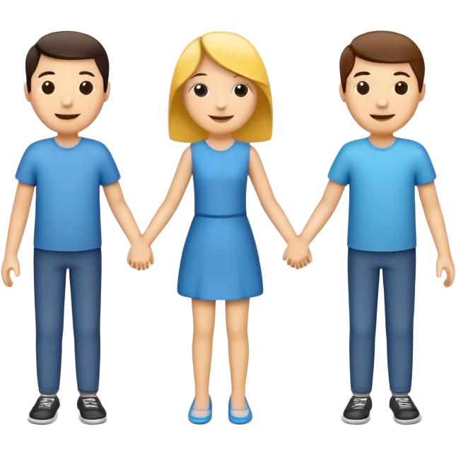 three stick figures holding hands, cheerful emoji