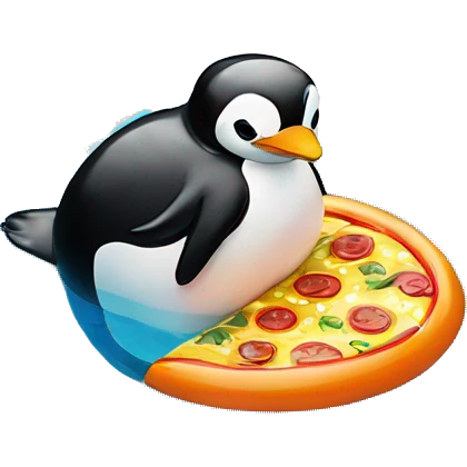 Penguin on a pool float In a pool under water drinking a pop eating pizza  emoji