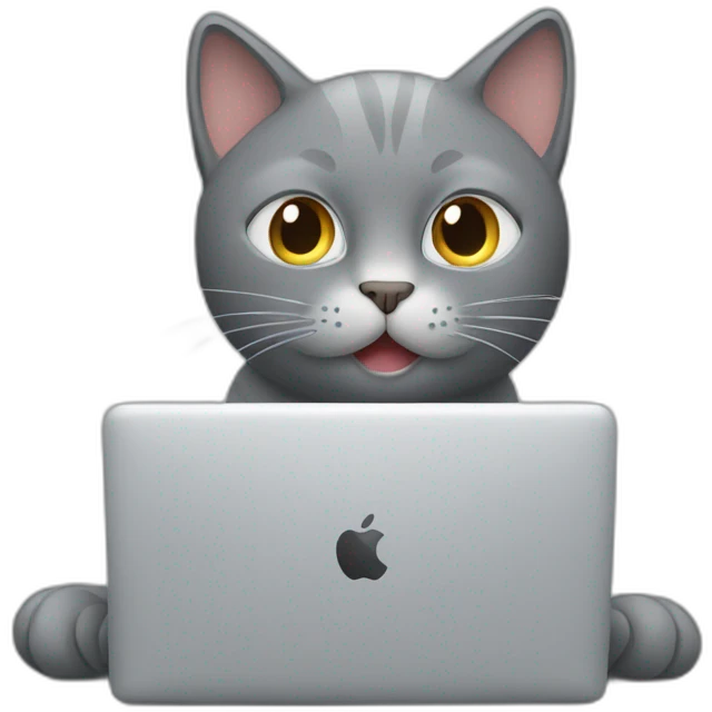 Grey cat working on a MacBook emoji