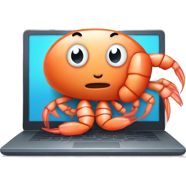 cartoon cute shrimp is tired sitting at the computer emoji