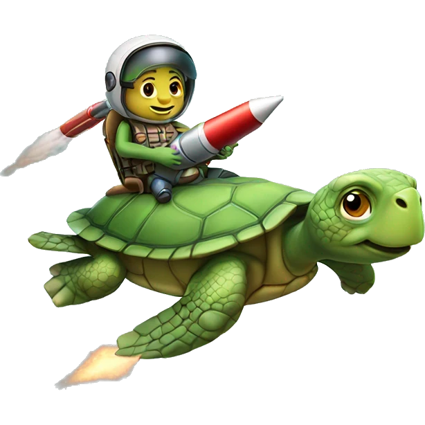 Turtle riding rocket around emoji