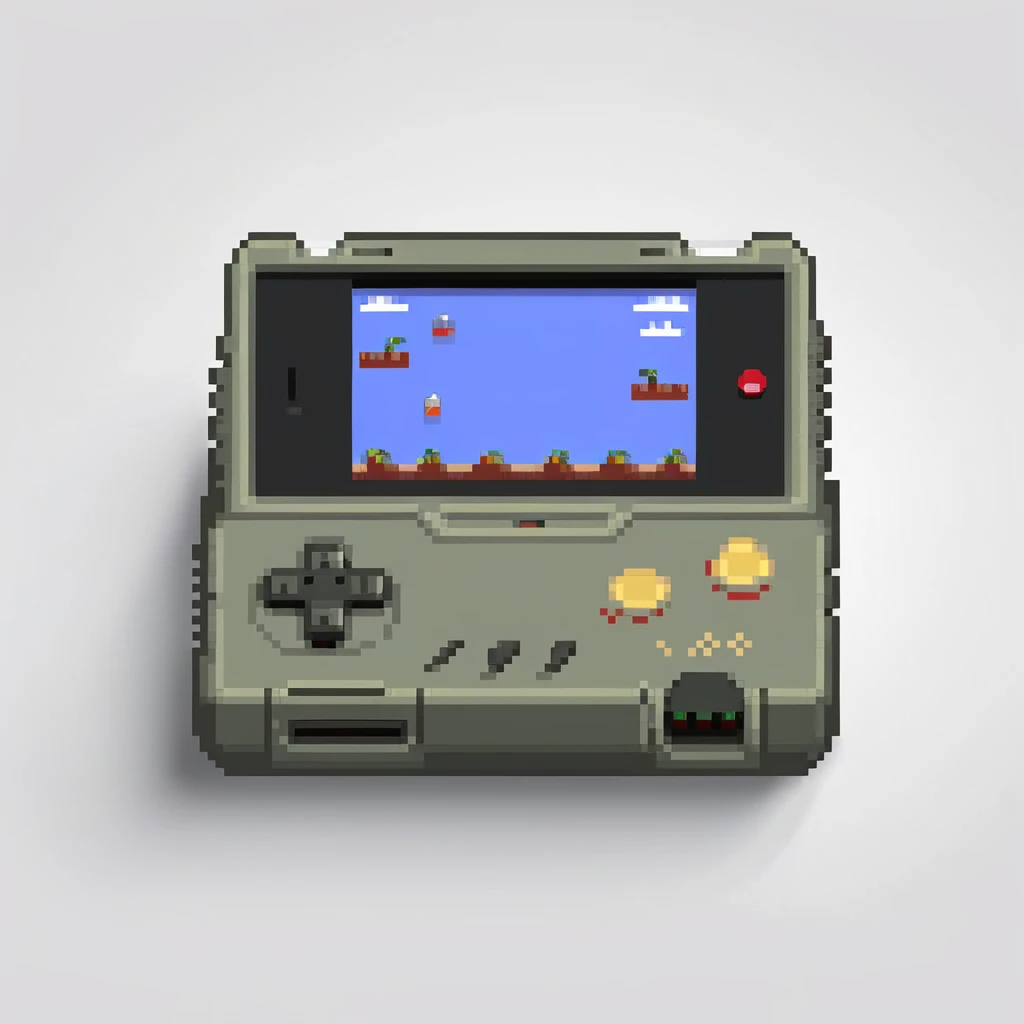 Portable retro handheld game console shown from a three-quarter view angle emoji