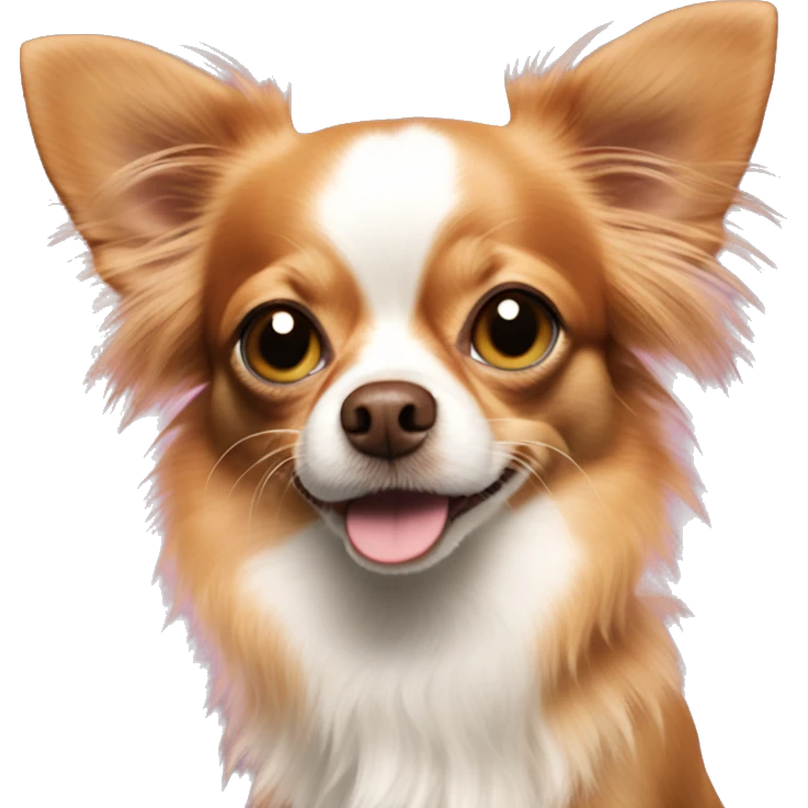Dancing Red long hair chihuahua. Pink nose hazel green eyes emoji