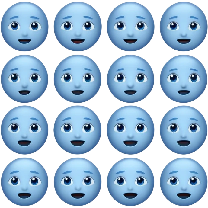 Blue emoji with 7 different faces in one emoji