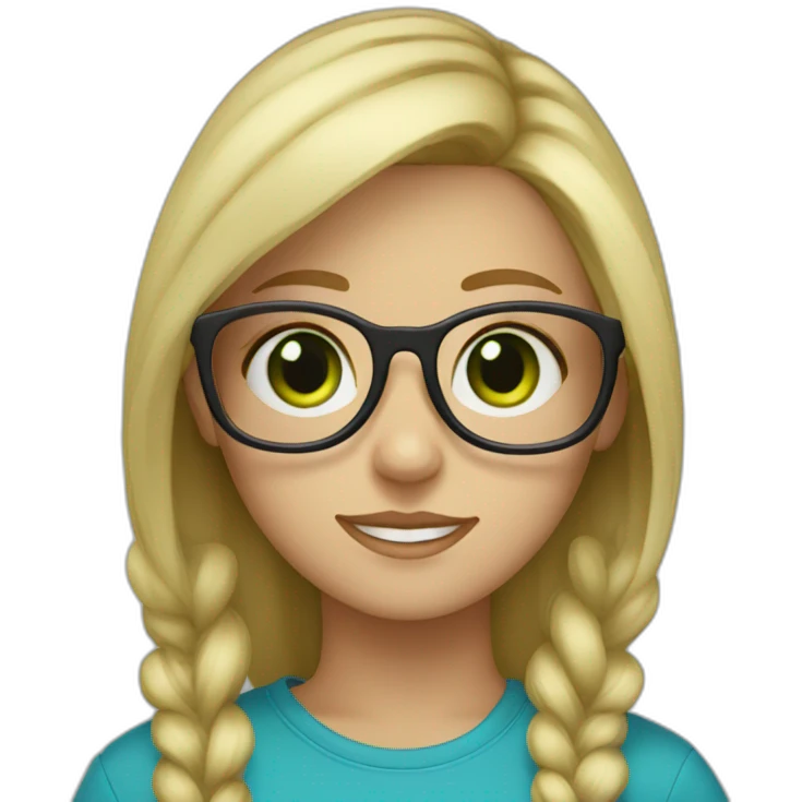 Create a green-eyed blonde girl with glasses and a blue top emoji