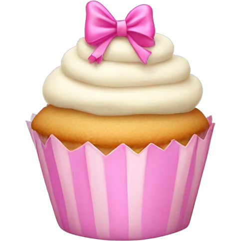 vanilla cupcake with pink bow emoji