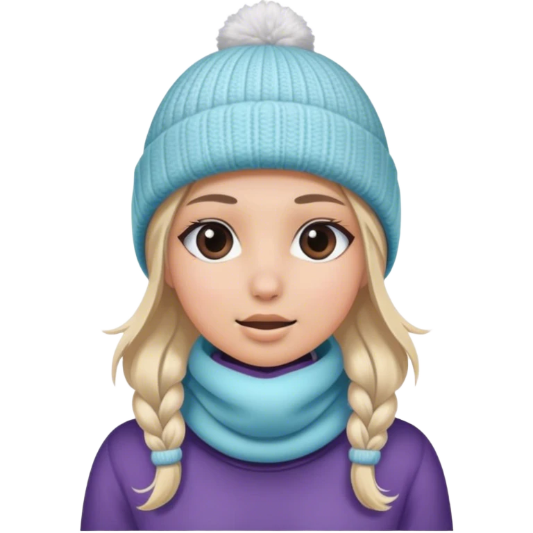 Girl wearing winter hat and face cover, cold, blonde  emoji