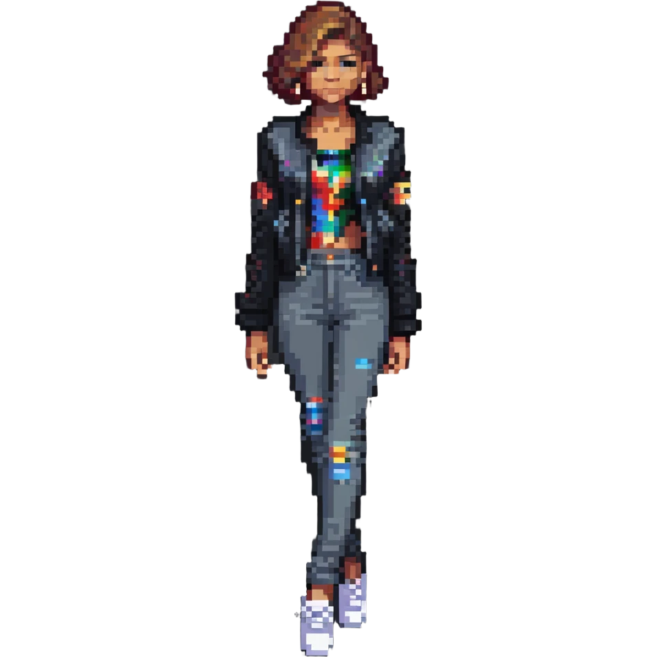 Zendaya in a fashionable outfit in pixel art style emoji