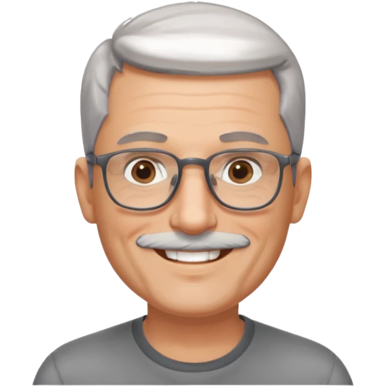 54 year old man, short shaved grey hair, full short, shaved beard stubble, glasses emoji
