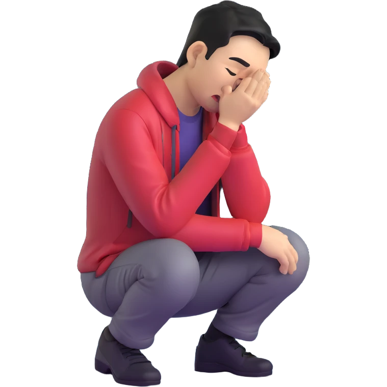sad Asian man kneeling and crying in a rainy street, dramatic lighting emoji