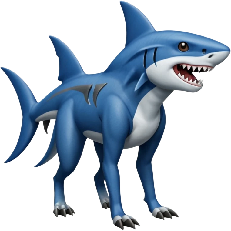 dark-deep-denim-steel-cobalt-blue 4-legged digitigrade land-shark-landhai-vernid-sharpedo-houndoom-hybrid-fusion-creature, full body emoji