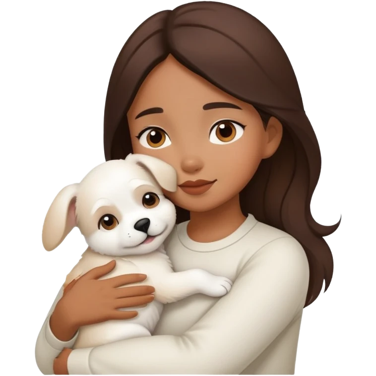 One filipina girl hugging white puppy  emoji