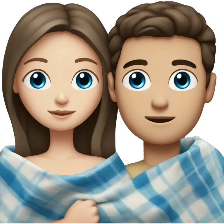 Brunette white girl with blue eyes in a blanket with boy emoji