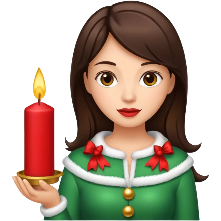 brunette woman holding christmass ornamented candle emoji