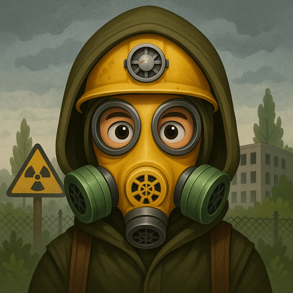Stalker in a hood, Chernobyl zone, emoji style emoji